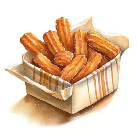 Premium Ai Image A Watercolor Painting Of A Box Of Churros