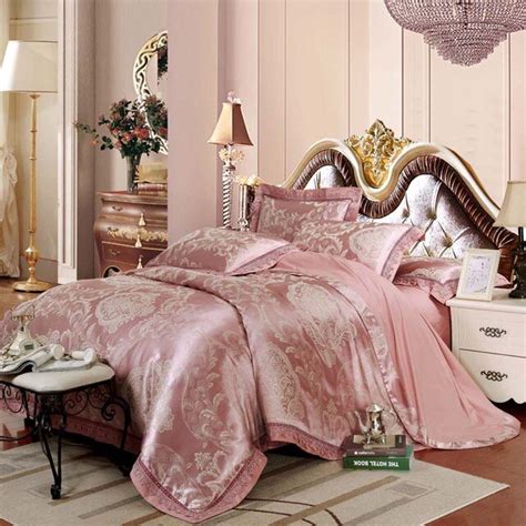 Luxury Good Quality Jacquard Silk Bedding Set 4pcs Satin Bed Sets Duvet Cover King Queen