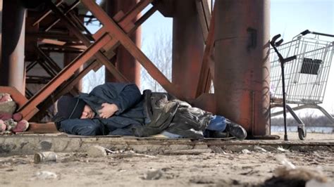 Homeless Man Sleeping Outside In Cold Weather Free Stock Video Footage