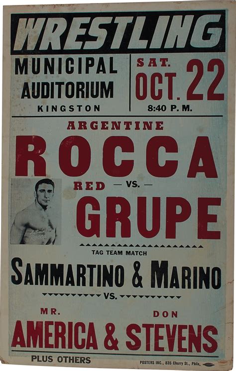 1955 Antonino Argentina Rocca Vs Red Grupe On Site Wrestling Poster