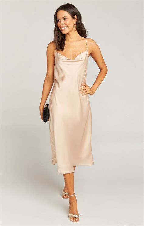 Verona Cowl Dress ~ Champagne Luxe Satin Show Me Your Mumu Cowl Dress Dress Dusty Dresses