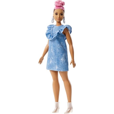 Barbie Fashionistas Doll Curvy Body Type Wearing Ruffled Denim Dress