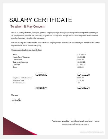 20 Salary Certificate Templates For Ms Word Word And Excel Templates