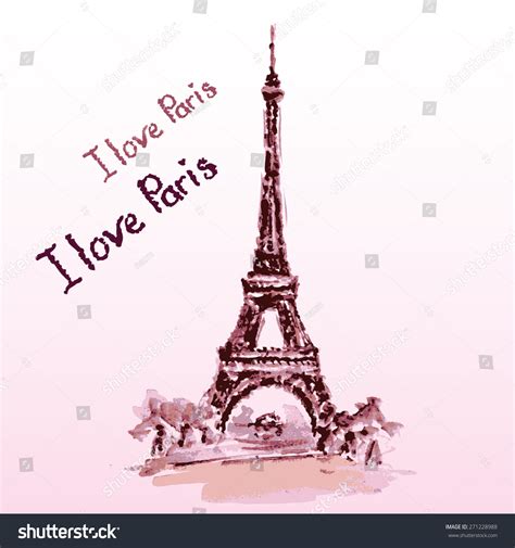 Love Paris Eiffel Towerletteringpink Heartshand Drawn