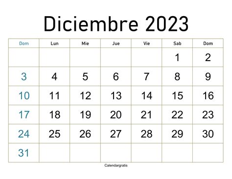 Calendario Diciembre 2023 Para Imprimir