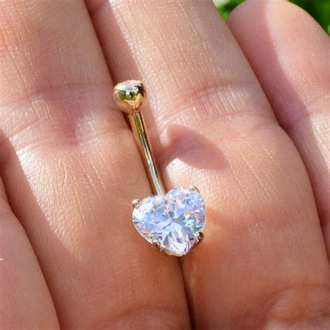 14K Solid Gold CZ Opal Belly Button Ring Navel Piercing Gold Etsy