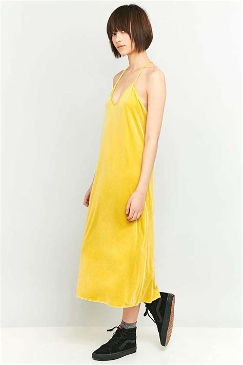 Pins And Needles Yellow Velvet Midi Slip Dress Slip Dress Dresses