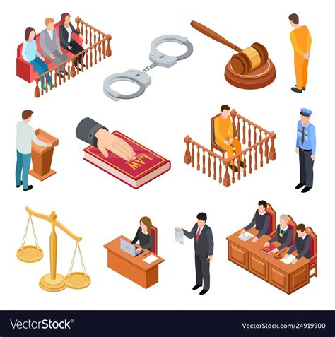 Isometric Court Law Trials Defendant Witness Vector Image On
