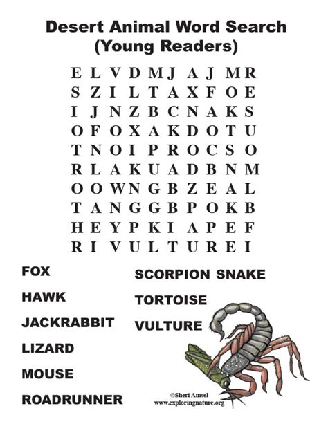 Desert Animal Word Search Primary
