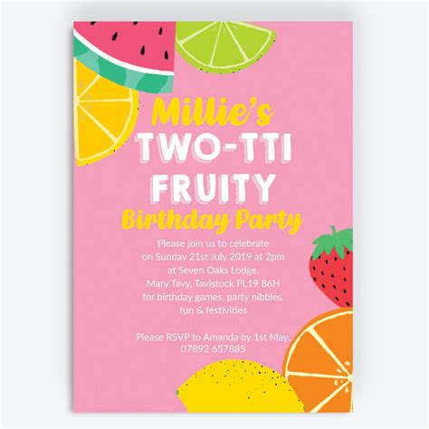 Pink Tutti Frutti Birthday Party Invitation From £080 Each
