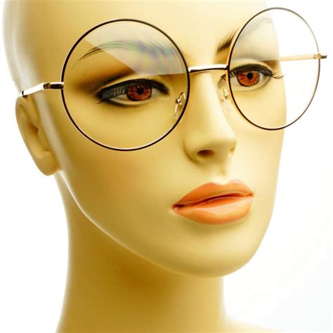 Vintage Retro Clear Lens Metal Oversized Circle Round Glasses Frames Black Gold Ebay