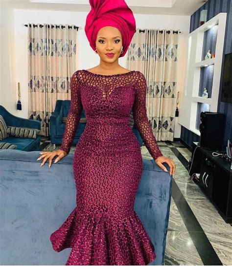Simple Flay Gown With Long Sleeves Aso Ebi Lace Styles Nigerian Lace