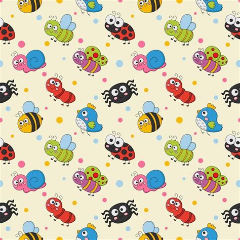 Premium Vector Seamless Pattern Funny Bugs Cartoon Insects Isolated