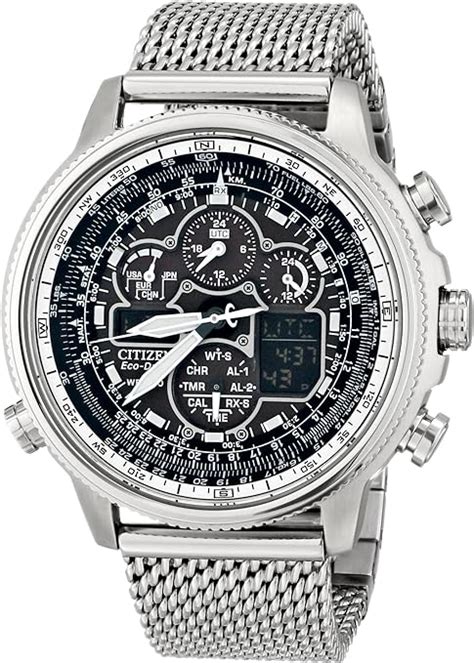Citizen Navihawk At Men S Eco Drive Watch With Black Dial Analogue Digital Display And Silver