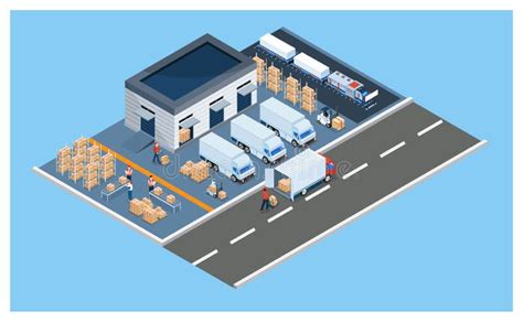 3d Isometric Warehouse Logistic Concept With Workers Loading Products