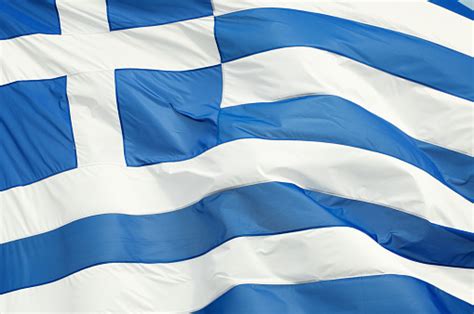 Bendera Yunani Melambaikan Tangan Di Luar Ruangan Bingkai Penuh