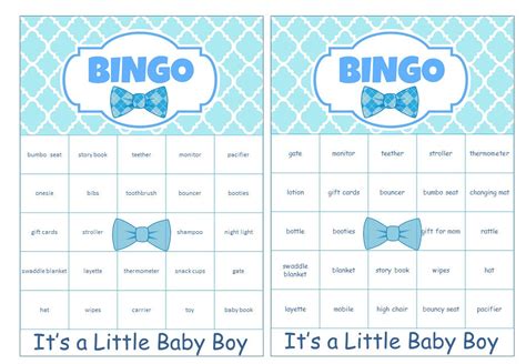 Get the party started with our free, printable baby shower game cards. Boy Baby Shower Bingo Cards Prefilled with Baby Gift Words