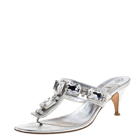 Gina Silver Crystal Embellished Thong Sandals Size 40 Gina The Luxury Closet