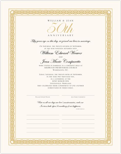 50 Wedding Anniversary Certificate Golden Anniversary T