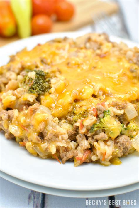 Cheesy Burger Skillet With Fresh Tomatoes Broccoli And Rice