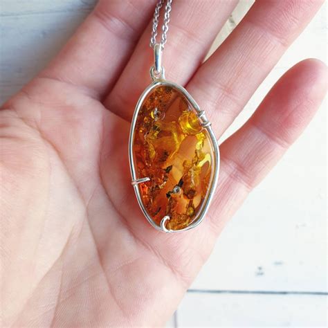 Amber Pendant Raw Amber Stone Necklace Natural Genuine Yellow Etsy