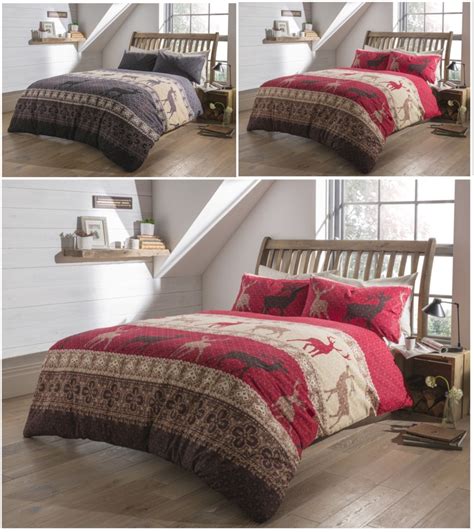 Fair Isle Flannelette Stag Brushed Cotton Christmas Duvet Cover Bedding