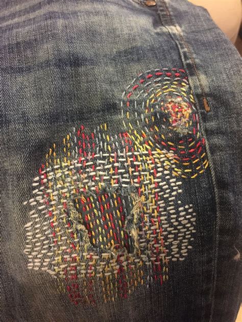 Jeans In The Borosashiko Japanese Style Of Visible Mending Boro Stitching Shashiko