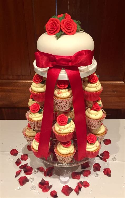 Red Rose Cupcake Wedding Cake Tower By Me Scrumcious Cake Couture