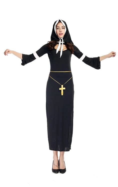 Free Shipping Adult Women Sexy Catholicism Nun Costume Uniform The Virgin Mary Roleplay Black