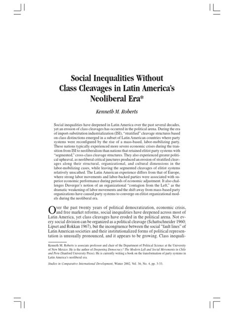 social inequalities without class cleavages in latin america s neoliberal era pdf populism