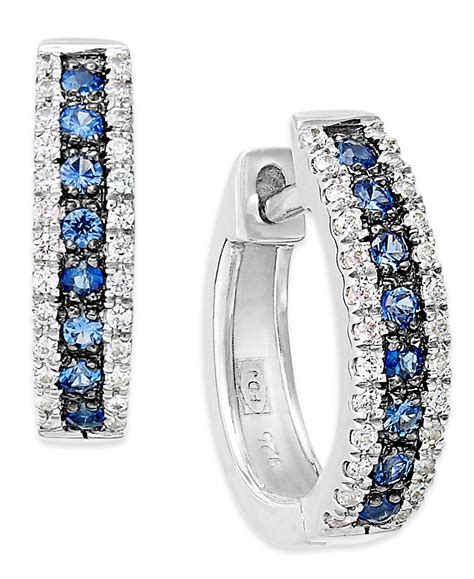 K White Gold Sapphire Ct T W And Diamond Ct T W Hoop