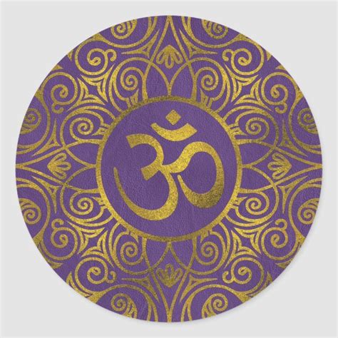 Golden Om Symbol With On Pastel Purple Classic Round Sticker Zazzle