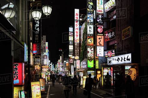 Japan Tokyo Shibuya City Street At Night Stock Photo Dissolve