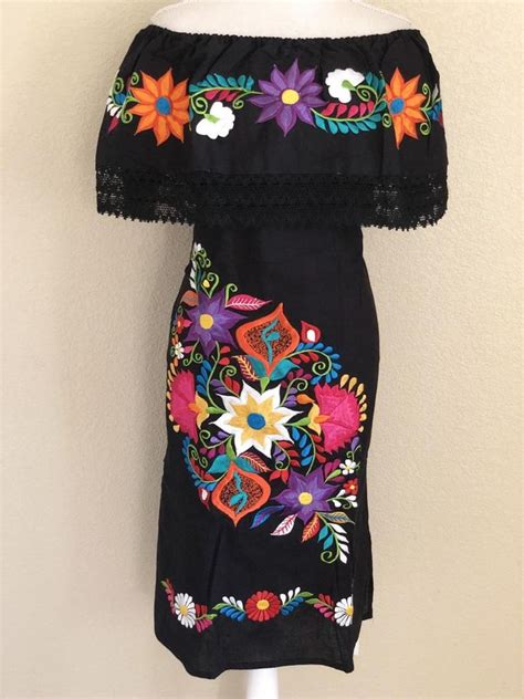 Xl Lace Trim Off The Shoulder Mexican Dressmexican Embroidered Dress