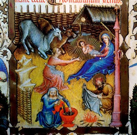 A Nativity Scene From The Early 1400s That Shows Midwives In The Manger They Are Warming Up