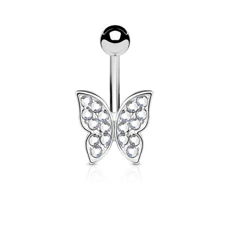 Clear Crystal Paved Butterfly Belly Ring Belly Rings Belly Button Piercing Jewelry Cute