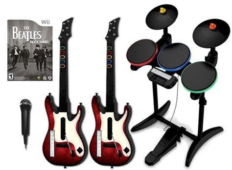 Nintendo Wii The Beatles Rock Band Set W 2 Guitars Hero Bundle Mic