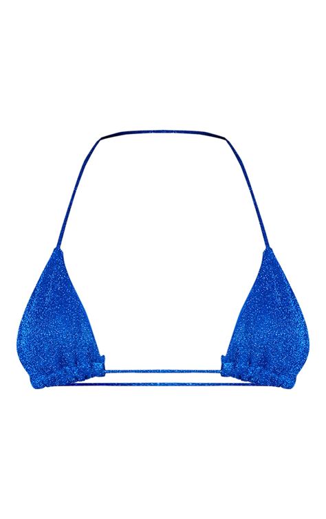 Cobalt Glitter Triangle Bikini Top Swimwear Prettylittlething Aus