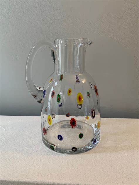Vintage Glass Pitcher Murano Art Glass Leonardo Millefiori Pitcher Made In Italy 72 Oz