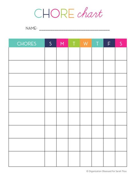 Printable Chore Chart With The Words Chore Chart On It And Colorful Squares