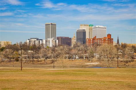 Sunny View Of The Skyline Of Tulsa City From River West Festival Park