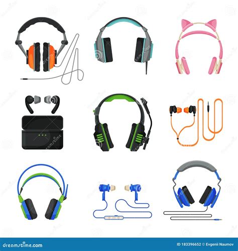 Various Types Of Earphones Set Headphones Earbuds Headset Wired And