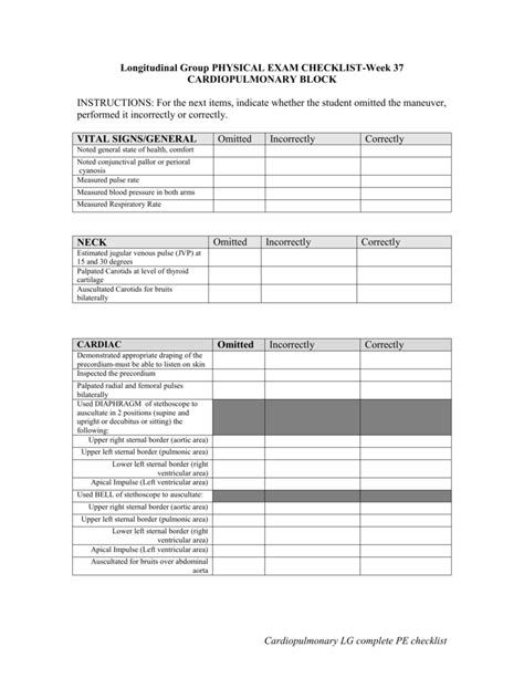 Physical Exam Checklist Template
