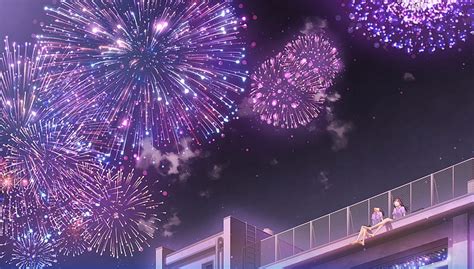 Anime Festival Fireworks Selfie Anime Girls Friends Smiling