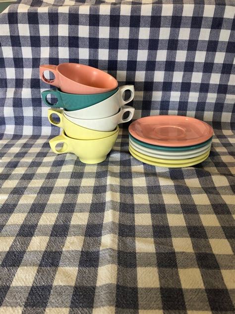 Vintage Boontonware Cups And Saucers Melmac Dishes MCM Etsy