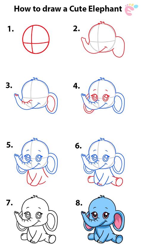 Learn How To Draw An Elephant With 08 Steps Cute Baby Drawings Cute