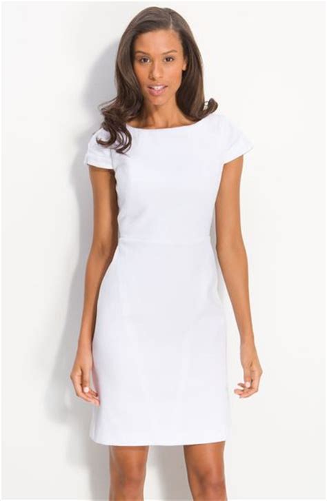Calvin Klein Cap Sleeve Cotton Jacquard Dress In White Lyst