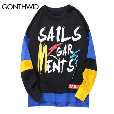 Gonthwid Hipster Color Block Graffiti Printed Pullover Hoodies 2018 Autumn Mens Hip Hop Casual