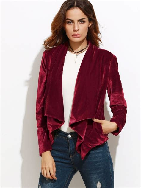 online shopping for burgundy waterfall collar velvet blazer from a great selection of women s