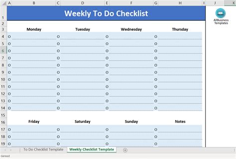 Kostenloses Weekly To Do Checklist Excel Template
